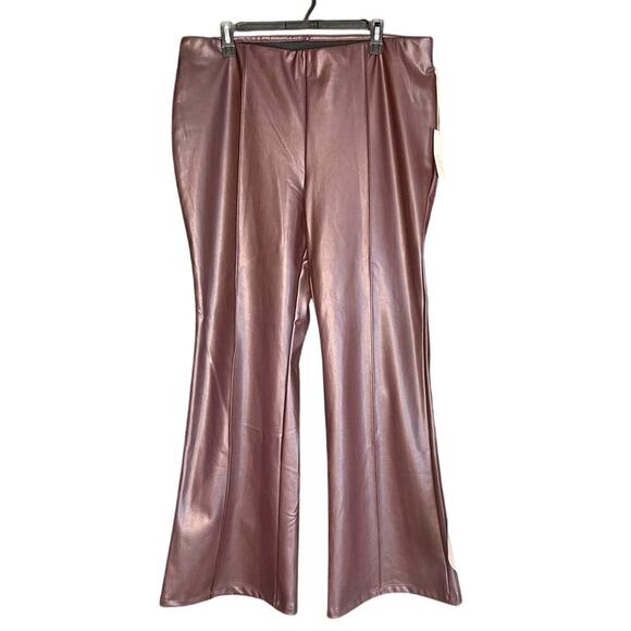 NWT A New Day Brown Faux Leather Flare Leg Elastic Waist Pull-On Slacks Size XXL - Picture 1 of 7